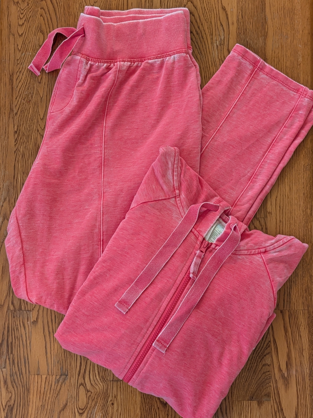 Green Tea Hot Pink Mineral Wash Matching Set Zip Up Hoodie and Lounge Pants